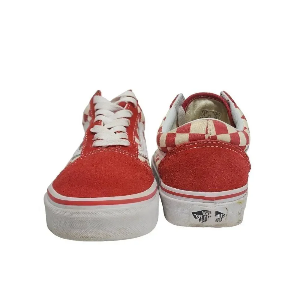 Vans Unisex Red Old Skool Checkerboard Suede‎ Low Top Skate Sneakers M5.5/W7